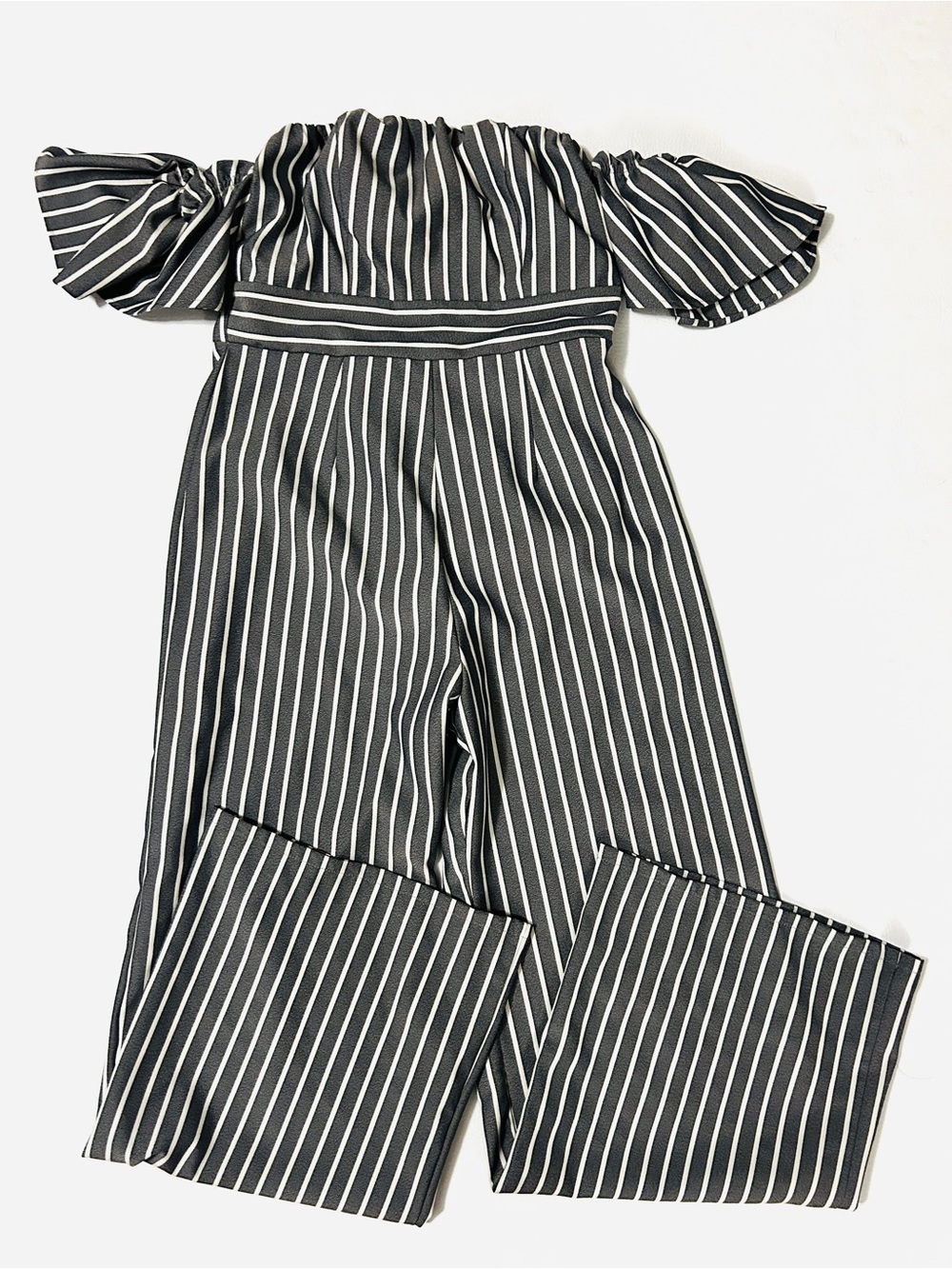 Active USA Black and White Striped Off-Shoulder Jumpsuit Medium